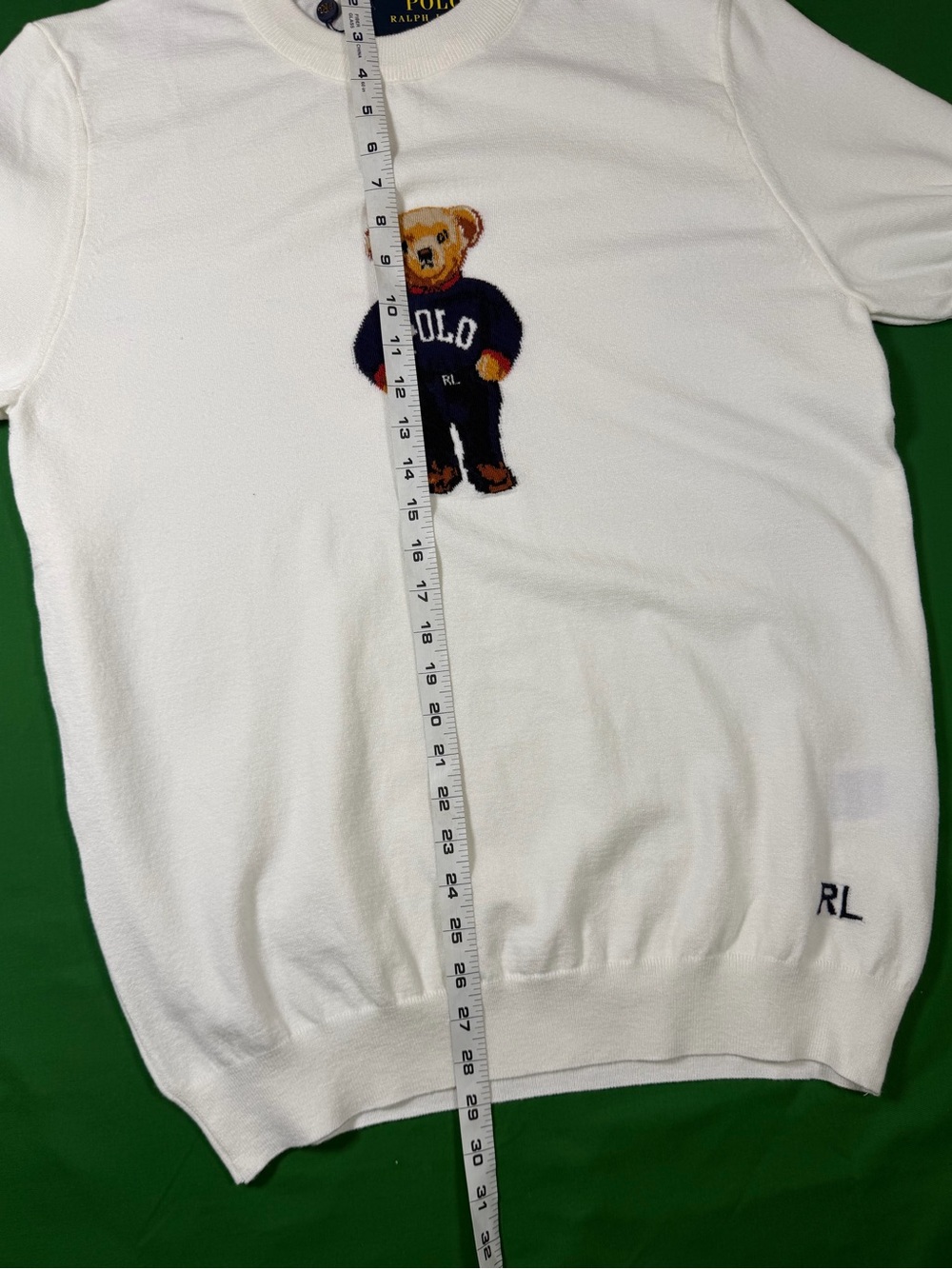 Polo Ralph Lauren Polo Bear White Short Sleeve Knit Sweater XL Slim Fits Large - Picture 4 of 5